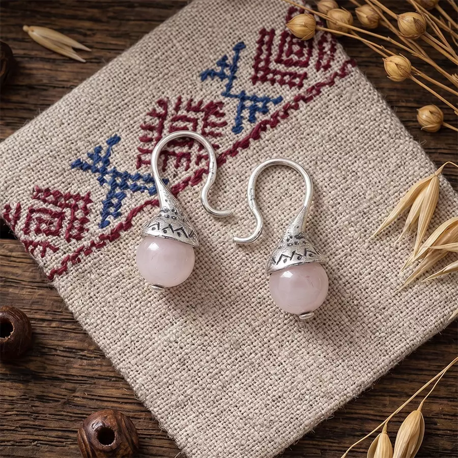 Серьги с розовым кварцем